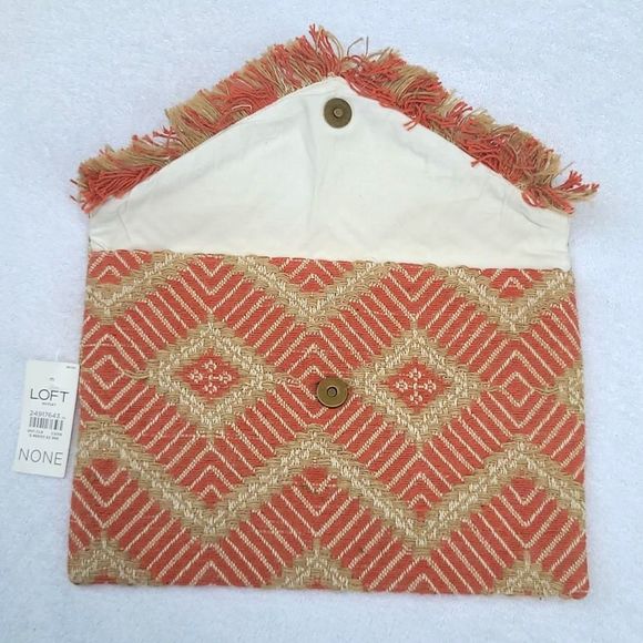 LOFT Evening Handbag Bohemian Fringe Woven Envelope Clutch Beach Mini Bag Boho - Picture 6 of 16